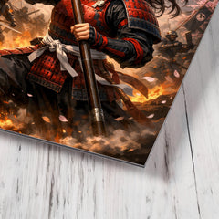 Nakano Takeko with naginata at Aizu metal print mockup