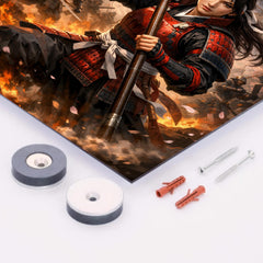 Nakano Takeko with naginata at Aizu metal print mockup