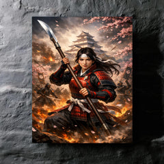 Nakano Takeko with naginata at Aizu metal print mockup