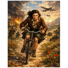 Nancy Wake bicycle sprint through maquis countryside jigsaw puzzle