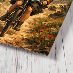 Nancy Wake bicycle sprint through maquis countryside metal print mockup