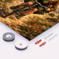 Nancy Wake bicycle sprint through maquis countryside metal print mockup