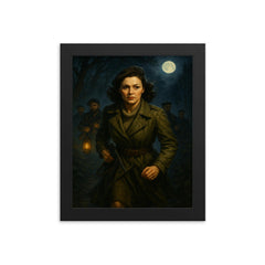 Nancy Wake in Maquis night crossing framed print on a plain backdrop in size 8"x10".