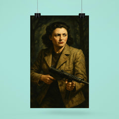 Nancy Wake in maquis shadows with Sten gun poster 6