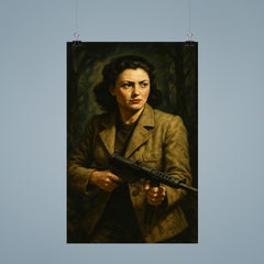 Nancy Wake in maquis shadows with Sten gun poster 9