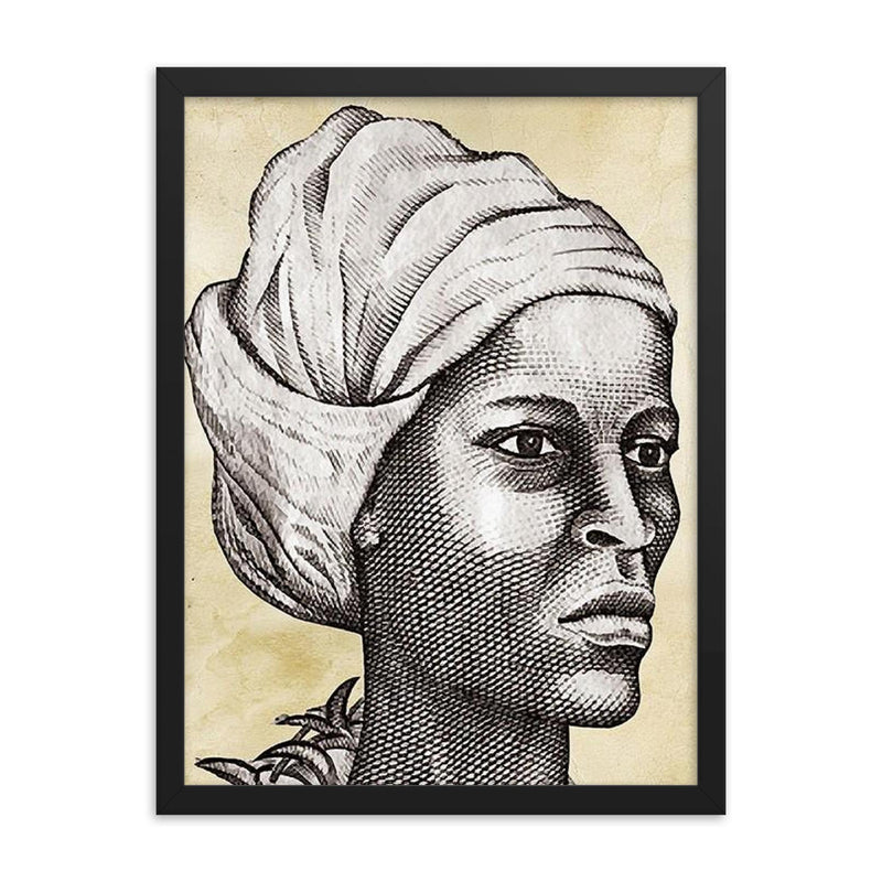 Nanny of the Maroons framed print on a plain backdrop in size 18