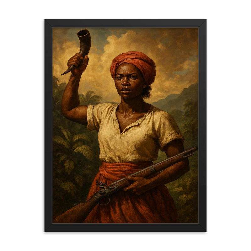 Nanny of the Maroons framed print on a plain backdrop in size 18