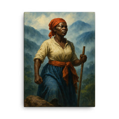 Nanny of the Maroons in Blue Mountains mist canvas print on a plain backdrop in size 18"x24".