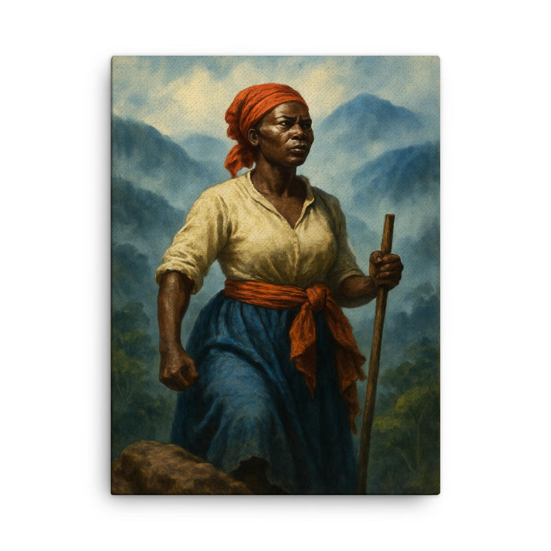 Nanny of the Maroons in Blue Mountains mist canvas print on a plain backdrop in size 18