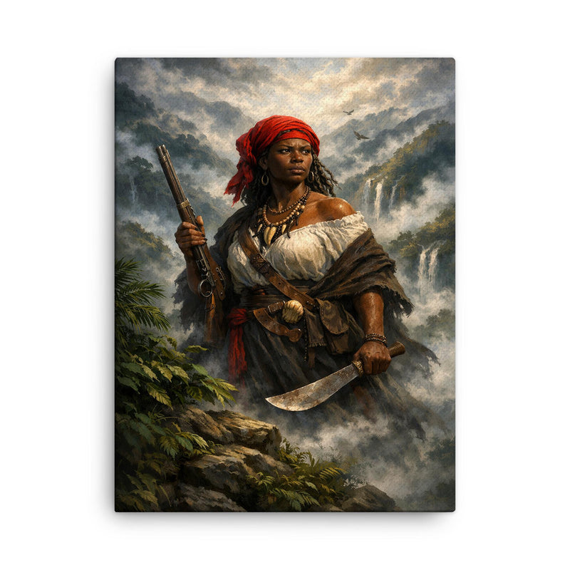 Nanny of the Maroons in Blue Mountains mist canvas print on a plain backdrop in size 18