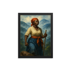 Nanny of the Maroons in Blue Mountains mist framed print on a plain backdrop in size 12"x16".