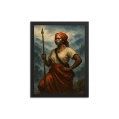 Nanny of the Maroons in Blue Mountains mist framed print on a plain backdrop in size 12"x16".