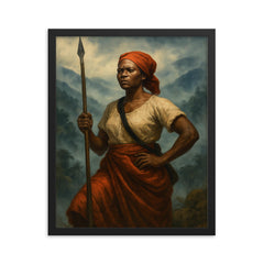 Nanny of the Maroons in Blue Mountains mist framed print on a plain backdrop in size 16"x20".