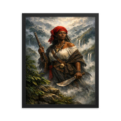 Nanny of the Maroons in Blue Mountains mist framed print on a plain backdrop in size 16"x20".