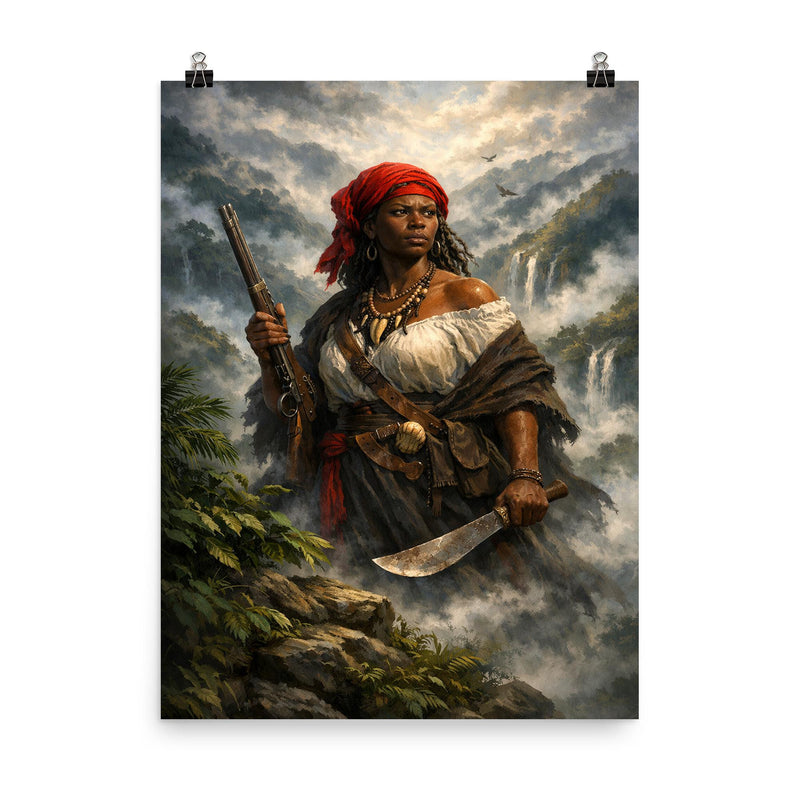 Nanny of the Maroons in Blue Mountains mist poster on a plain backdrop in size 8