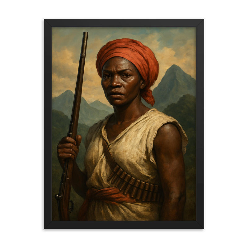 Nanny of the Maroons mountain portrait framed print on a plain backdrop in size 18