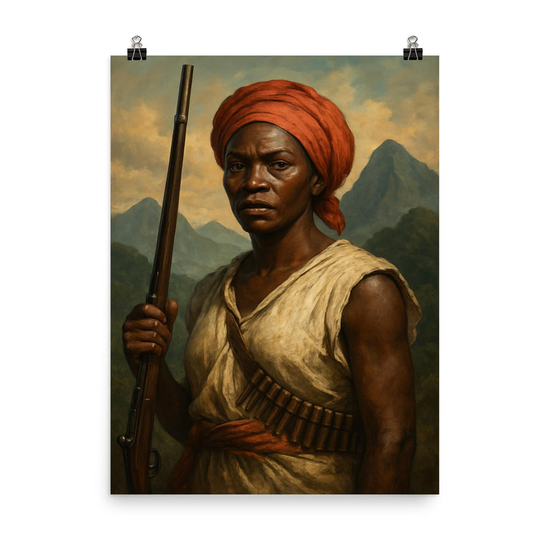 Nanny of the Maroons mountain portrait poster on a plain backdrop in size 8