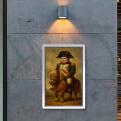 Napoleon Bonaparte looking unhappy while riding a very small Shetland pony poster 2