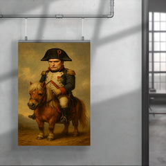 Napoleon Bonaparte looking unhappy while riding a very small Shetland pony poster 4