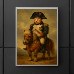 Napoleon Bonaparte looking unhappy while riding a very small Shetland pony poster 5