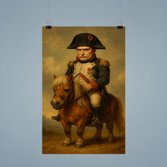 Napoleon Bonaparte looking unhappy while riding a very small Shetland pony poster 9