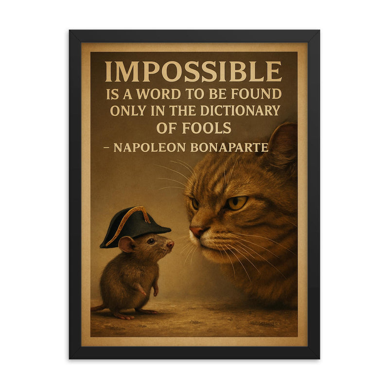 napoleon bonaparte quote impossible is a word only in dictionary of fools mouse illustration framed print on a plain backdrop in size 18