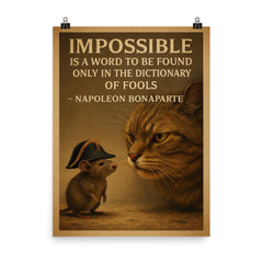 napoleon bonaparte quote impossible is a word only in dictionary of fools mouse illustration poster on a plain backdrop in size 8"x10".