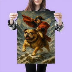 Napoleon Bonaparte riding a heroic bulldog through a snowy Alpine pass poster 3