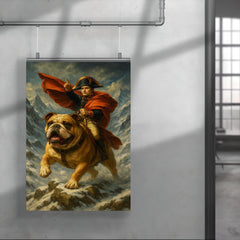 Napoleon Bonaparte riding a heroic bulldog through a snowy Alpine pass poster 4