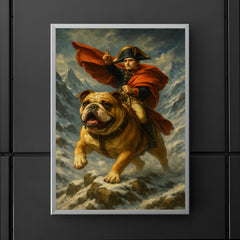 Napoleon Bonaparte riding a heroic bulldog through a snowy Alpine pass poster 5
