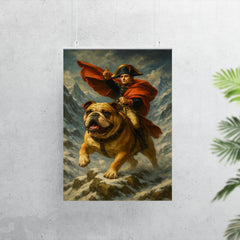 Napoleon Bonaparte riding a heroic bulldog through a snowy Alpine pass poster 7
