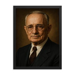 Napoleon Hill portrait framed print on a plain backdrop in size 18"x24".