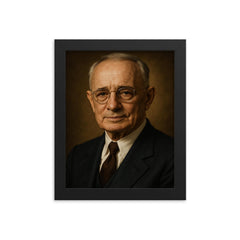 Napoleon Hill portrait framed print on a plain backdrop in size 8"x10".