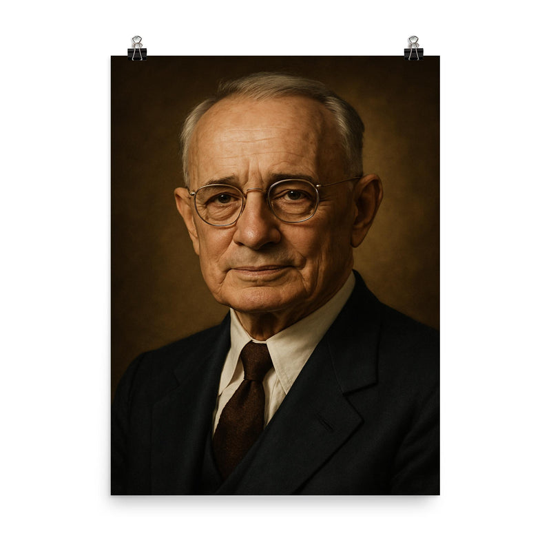 Napoleon Hill portrait poster on a plain backdrop in size 8
