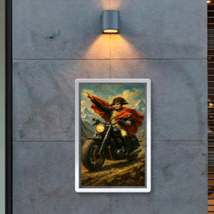 Napoleon riding a beefy motorbike across the Alps poster 2