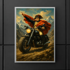 Napoleon riding a beefy motorbike across the Alps poster 5