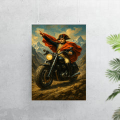 Napoleon riding a beefy motorbike across the Alps poster 7
