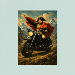 Napoleon riding a beefy motorbike across the Alps poster 8