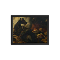 Napoleonic War Horse Battle Sir by Edwin Henry Landseer, 1870 framed print on a plain backdrop in size 12"x16".