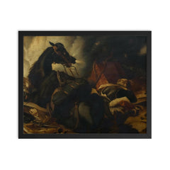 Napoleonic War Horse Battle Sir by Edwin Henry Landseer, 1870 framed print on a plain backdrop in size 16"x20".
