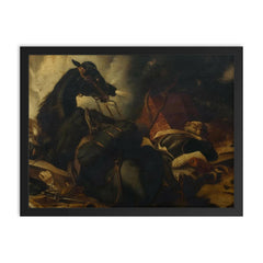 Napoleonic War Horse Battle Sir by Edwin Henry Landseer, 1870 framed print on a plain backdrop in size 18"x24".