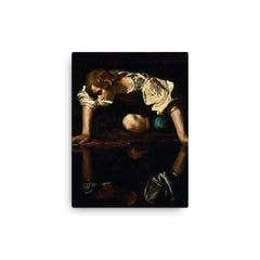 Narcissus by Caravaggio, 1600 canvas print on a plain backdrop in size 12"x16".