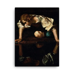Narcissus by Caravaggio, 1600 canvas print on a plain backdrop in size 18"x24".