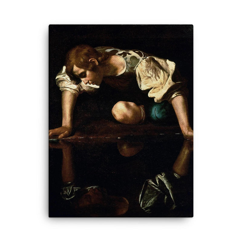 Narcissus by Caravaggio, 1600 canvas print on a plain backdrop in size 18
