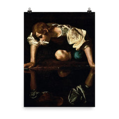 Narcissus by Caravaggio, 1600 poster on a plain backdrop in size 8"x10".