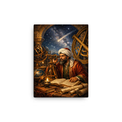 Nasir al Din al Tusi at observatory instruments canvas print on a plain backdrop in size 12"x16".