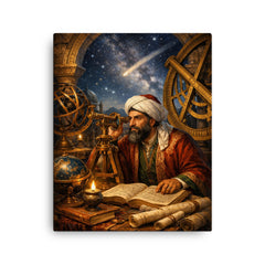 Nasir al Din al Tusi at observatory instruments canvas print on a plain backdrop in size 16"x20".