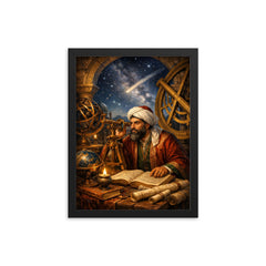Nasir al Din al Tusi at observatory instruments framed print on a plain backdrop in size 12"x16".