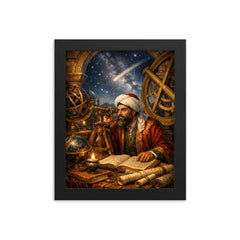 Nasir al Din al Tusi at observatory instruments framed print on a plain backdrop in size 8"x10".