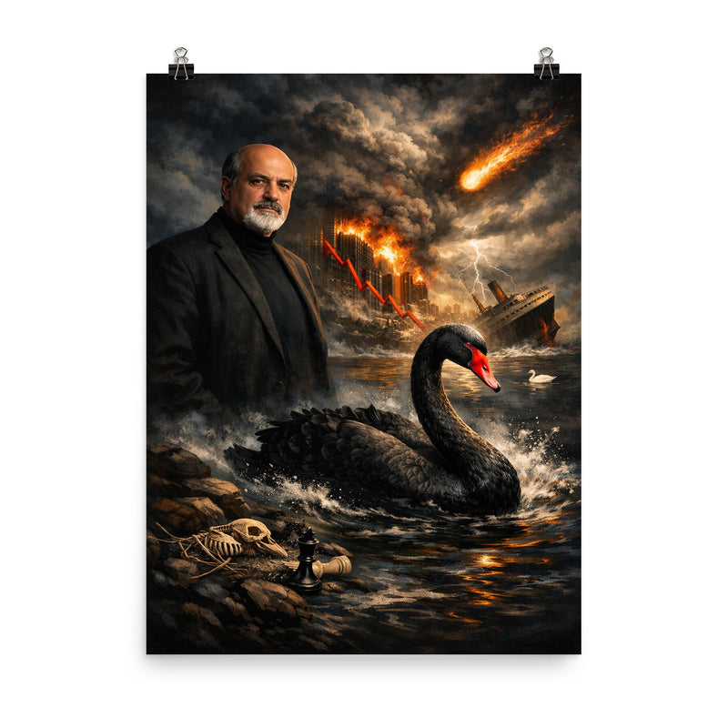 Nassim Nicholas Taleb black swan tableau poster on a plain backdrop in size 8
